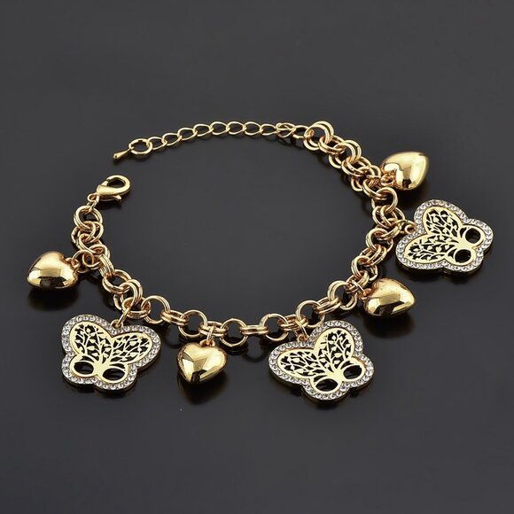 Airi Jewelry - Gold-Plated Butterfly & Heart Charm Bracelet with Crystal Accents